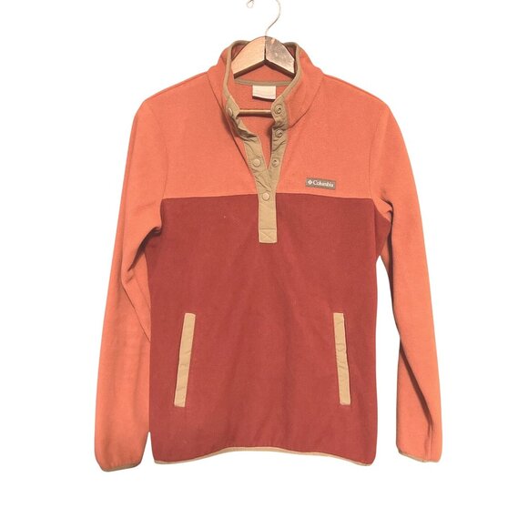 Columbia Colorblock Two-Tone Red & Orange Front Fleece Pullover S - Picture 10 of 10